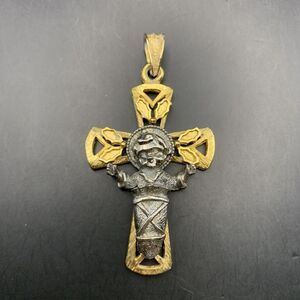 Baby Jesus Cross Pendant Signed BJ Beatrix Jewelry Silver Gold Two Tone Vintage